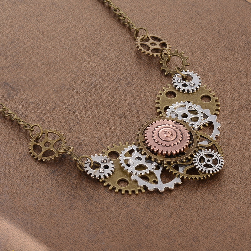 DALX Steampunk Machinery Gear Key Pendant Chain Necklace Women Men Gothic  Jewelry 