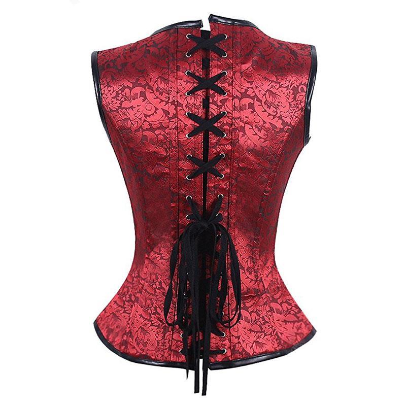 Oya Collection Lace Up Boned Red Brocade Corset Bustier